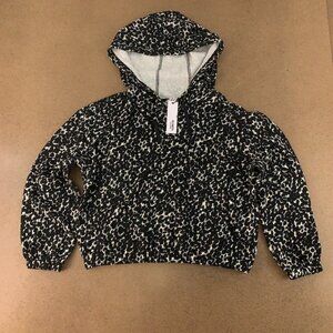 BB Dakota Steve Madden Women's Size XL Black Leopard Print Cropped Hoodie NWT